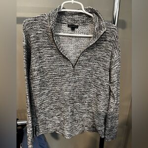 J. Crew Factory Black & White Textured 1/4 Zip Sweater